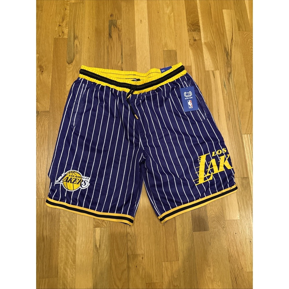 Las Angeles Lakers Shorts XL NBA Mesh Basketball Shorts NWT Purple Yellow Stripe